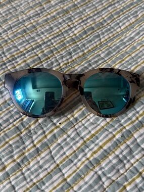 One A Cat-Eye Sunglasses with Blue Mirrored Lenses and Gray Tortoiseshell Frame